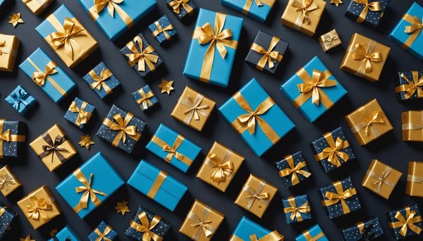 Modern style gift wrap: play in blue, black, and gold